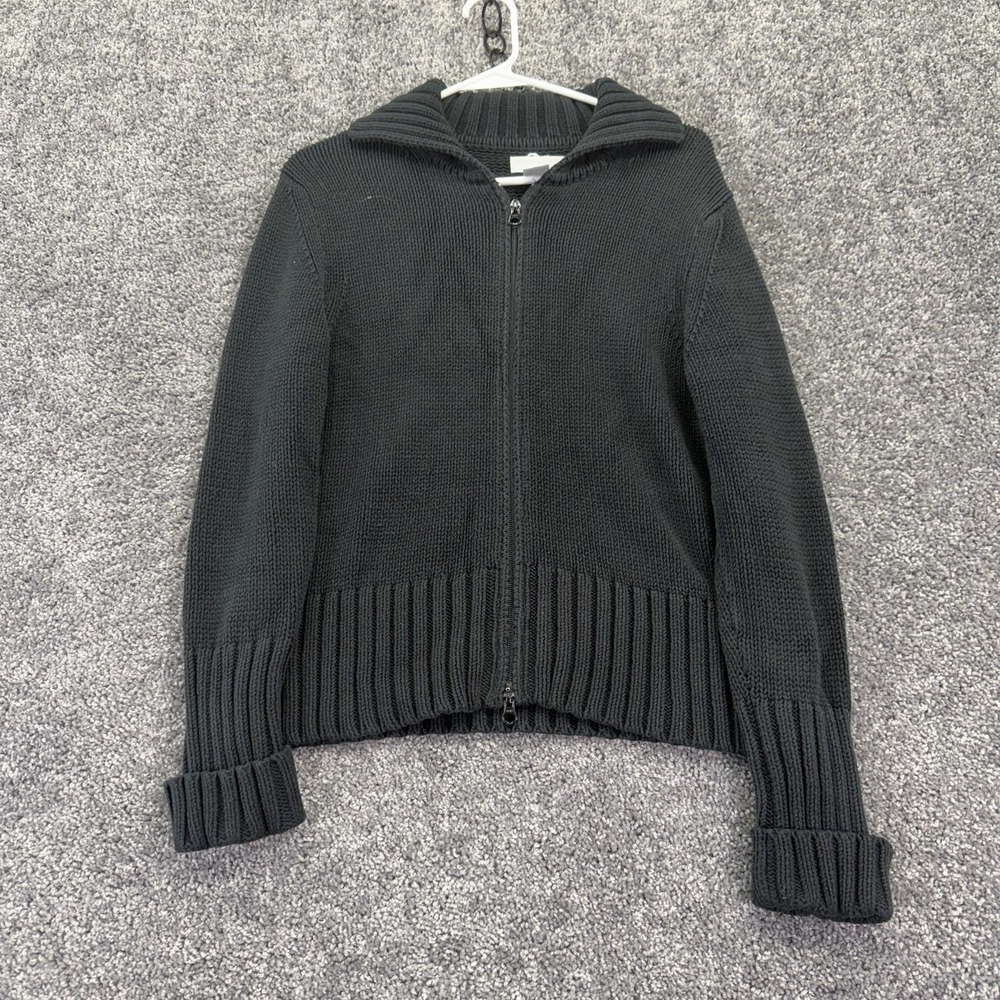 Worthington Sweater Cardigan Womens Small Black Collared Full Zip Chunky Knit
